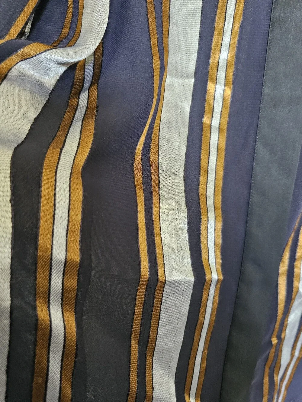 Lafayette 148 Striped Long Sleeve Button-Front Blouse in Navy, Silver & Gold - Picture 6 of 6